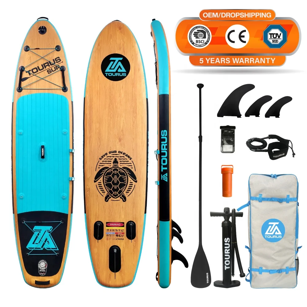 Dropshipping OEM China Factory water play equipment surfing boards hot sale wooden inflatable SUP board paddle board