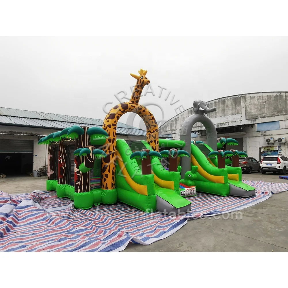 Popular Fun Inflatables Jumping Bouncer Naughty Kids Jungle Elephant Bouncy Castle Slide for Outdoor Activities