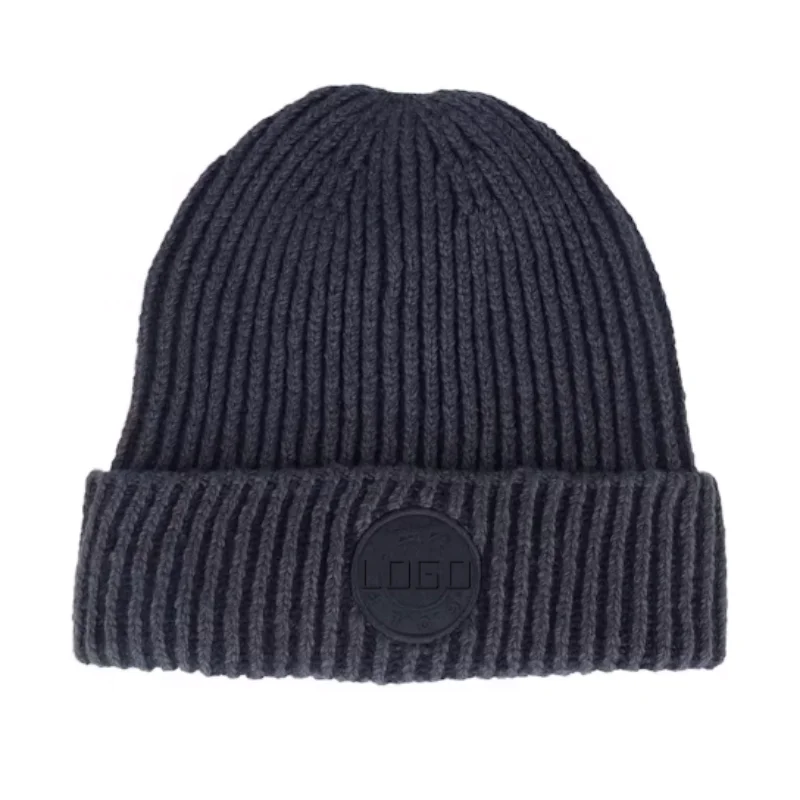 Eco Friendly Classic Black Knit Beanies With Custom Logo Patch Warm Winter Hats For Men Women Unisex Fashion Daily Ski Cuff Cap