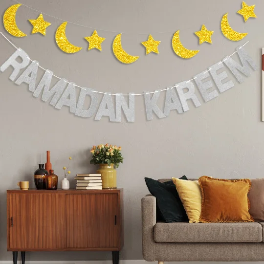 2022  Gold ramadan favors islami banner arab wall decor eid lights ramadan outdoor eid ramadan party decorations set muslim