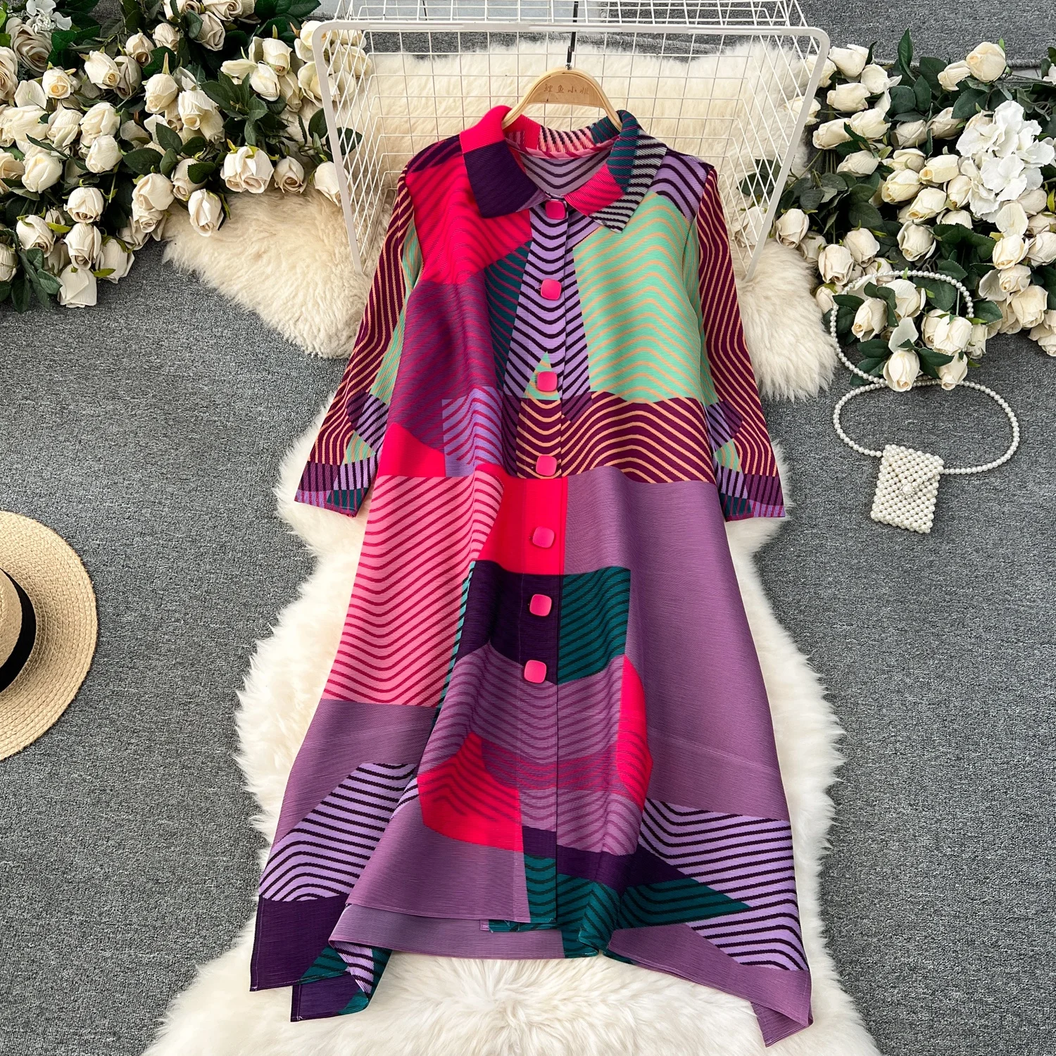 Новый плиссированный весенний пояс с юбкой Miyake индивидуальным принтом модное и элегантное женское платье в этническом стиле