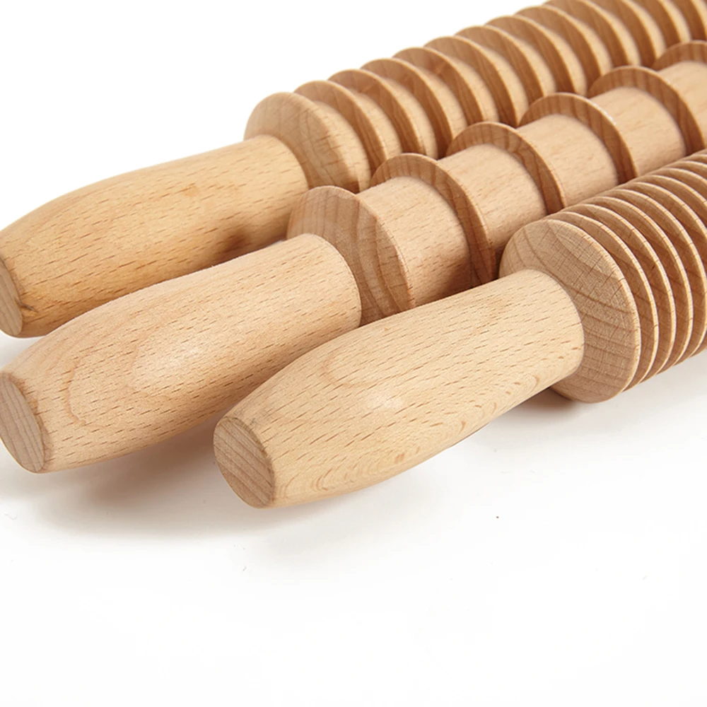 Custom Logo Beech Wooden Dough Dumpling Noodle Spaghetti Fettuccine Pasta Cutting Rolling Pin