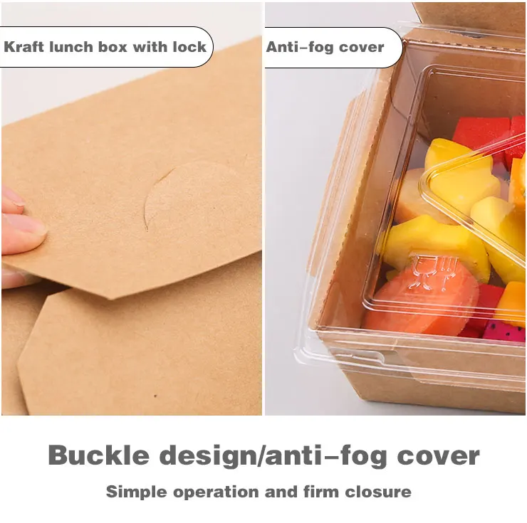 Disposable Tableware Bento Lunch Sandwich Fast Takeaway Packaging Brown Kraft Paper Food Box With Clear Window for Salad