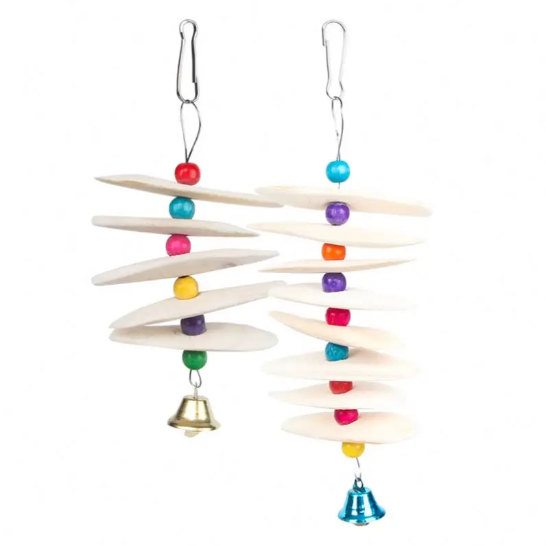 Popular Cuttlebone Hanging String Wood Bird Chewing Toys Parrot Calcium Grinding Teeth Biting Toys