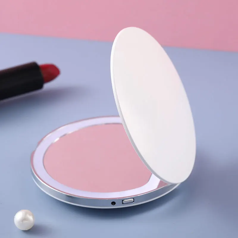 3x stool portable small cosmetic mirror USB charging round led makeup mirror