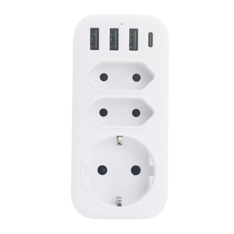 European wall socket Germany Universal 16A 3USB Extension Socket 1typeC Adapter 3way EU Standard Plug Outlet USB Power Strip