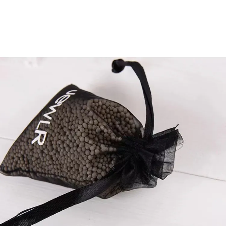
Personalized costmetic jewelry gift packaging organza drawstring pouch black custom with white print organza bags logo 
