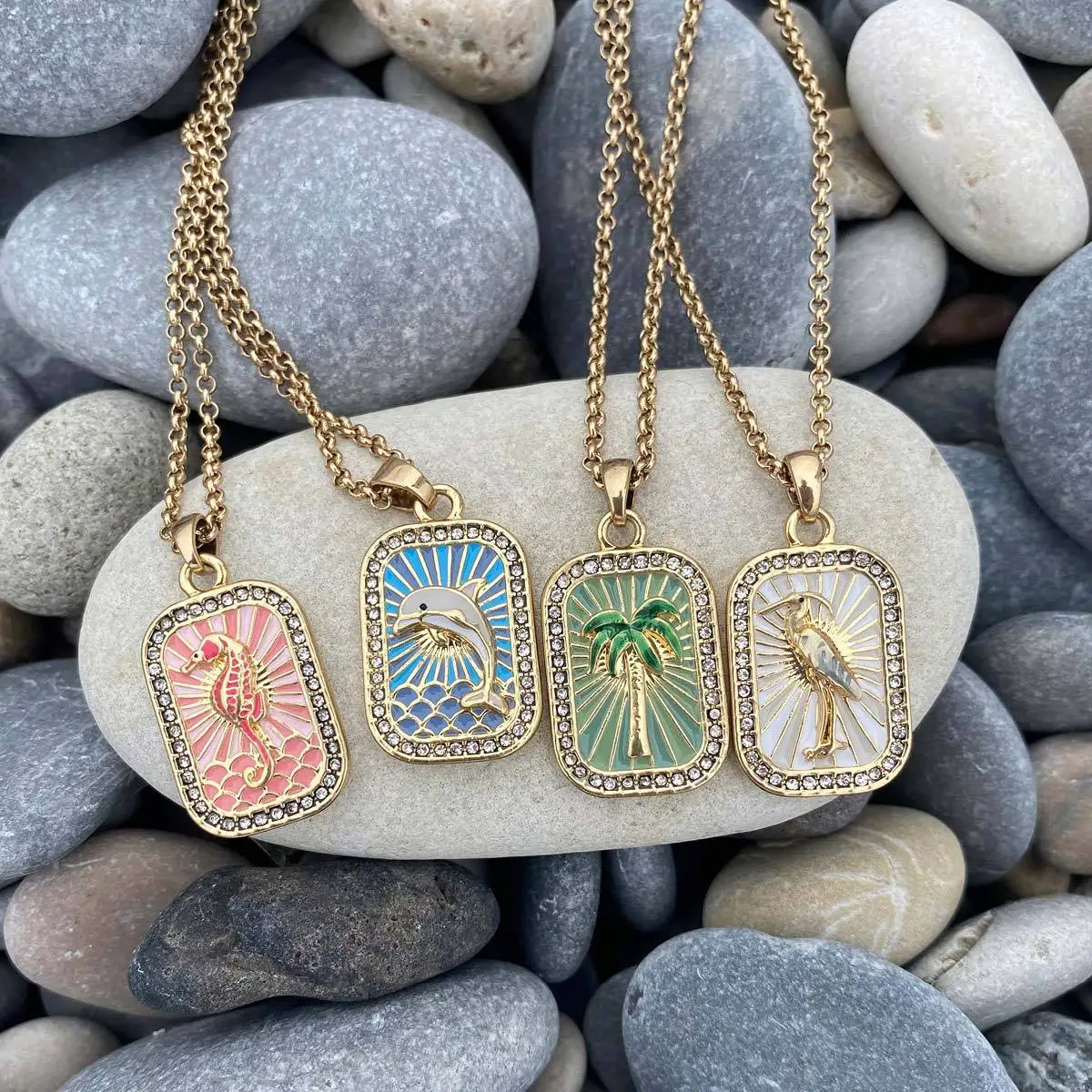 Colorful Tarot Necklace Square Zircon Pendant Necklace for Women Casual Jewelry Gift