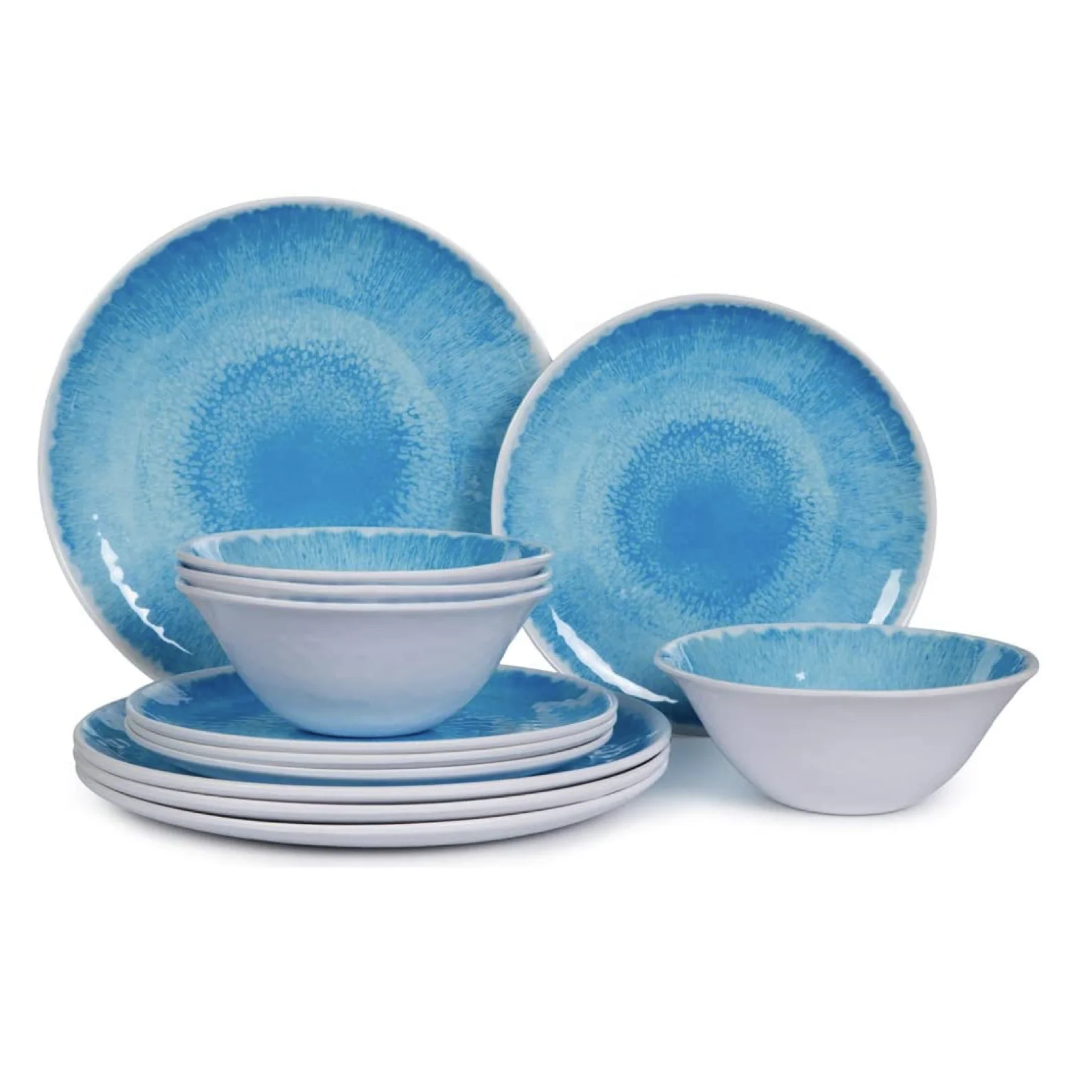 Indoor and Outdoor Use Dishwasher safe Blue Melamine Modern Dinnerware Set for 4 12pcs Dinnerware Dishes Set