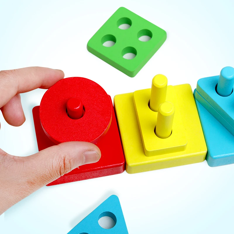 High quality wooden four color match children game toy multi function Montessori matching educational toys for kids boys girls