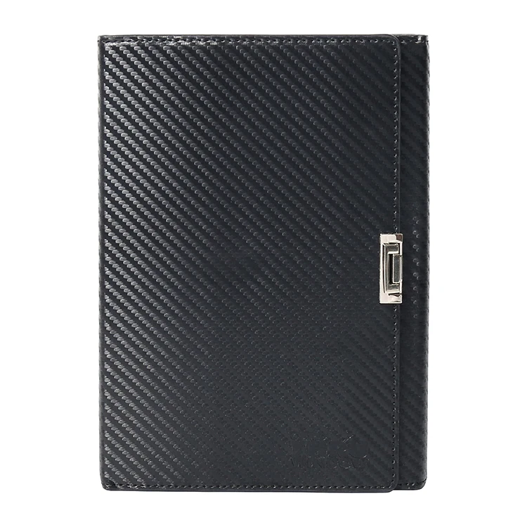 factory wholesale magnetic snap high quality black 3D folded PU leather notebook for business