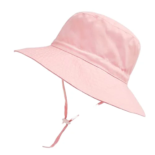 Summer Cotton Custom Logo Upf 50+ Beach Baby Sun Hat Cord School With Strap Kid Wide Brim Bucket Hat