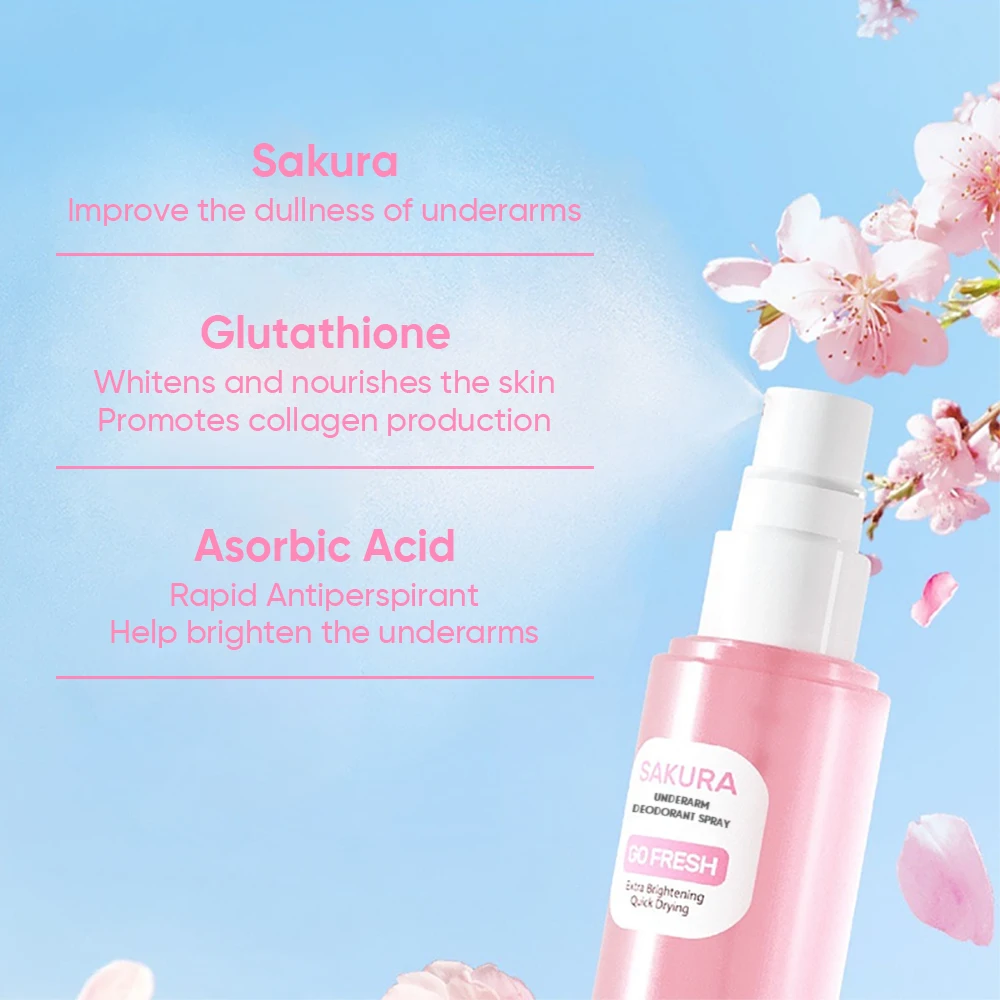 Oem Brightening Underarm Spray Quick Drying Effectively Anti Perspirant Sakura Fragrance Mist Deodorant Perfume Spray For Body