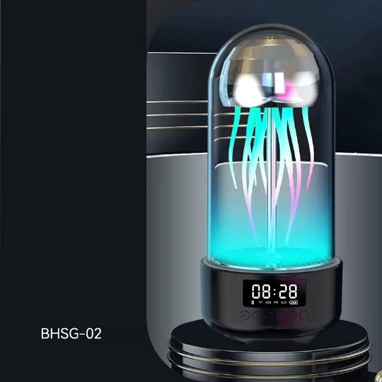 Smart Bluetooth Speaker Colorful  Jellyfish LED Light Portable Desktop Clock Wireless Night Lamp USB Rechargeable