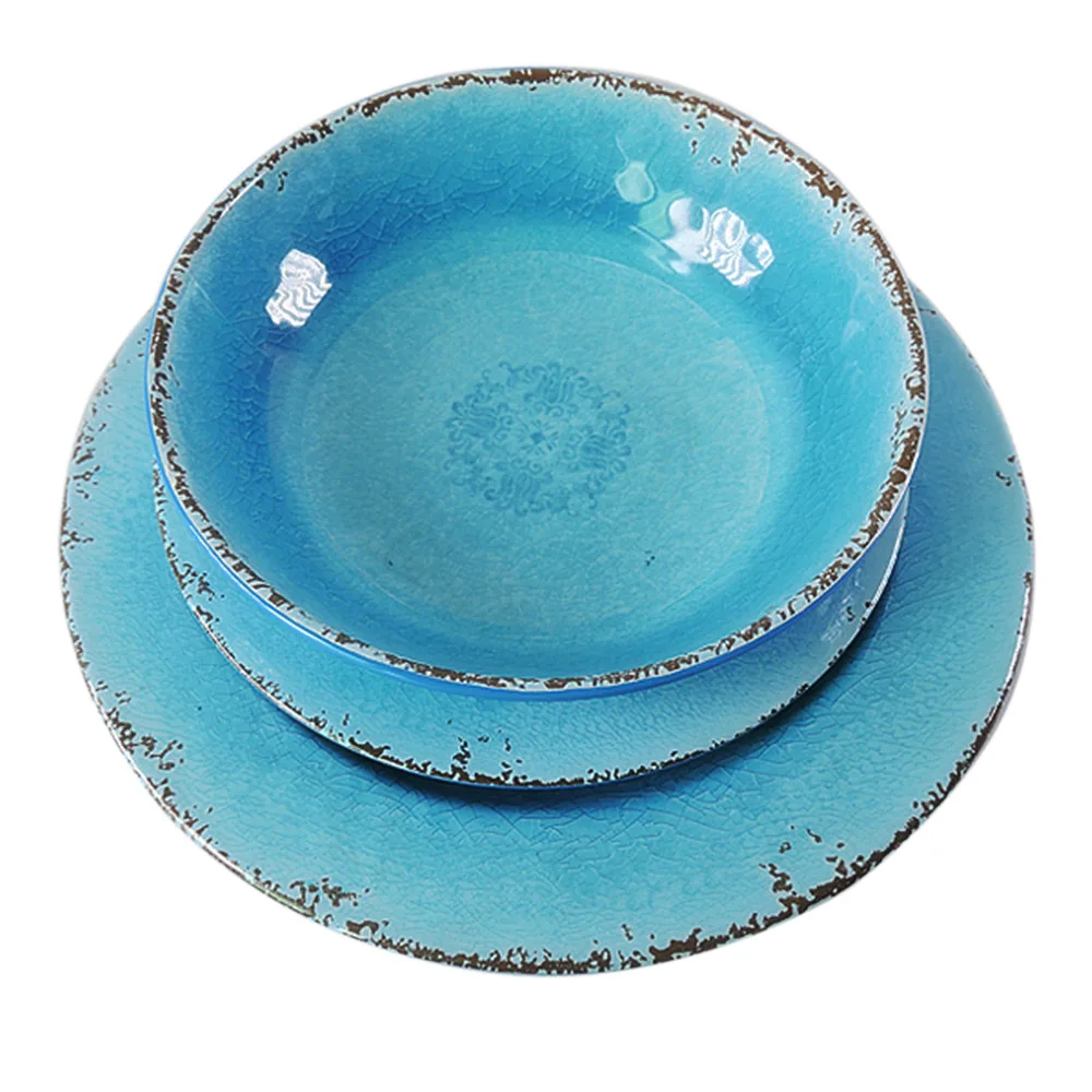 dishwasher safe reusable grade rustic design ice crackle melamine tableware dinner plates dinnerware sets
