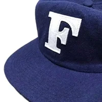 Blue Wool Melton Custom Felt Embroidery Logo Golf Hats Dad Hat Flat Brim Unstructured Baseball Cap With Leather Back Strap