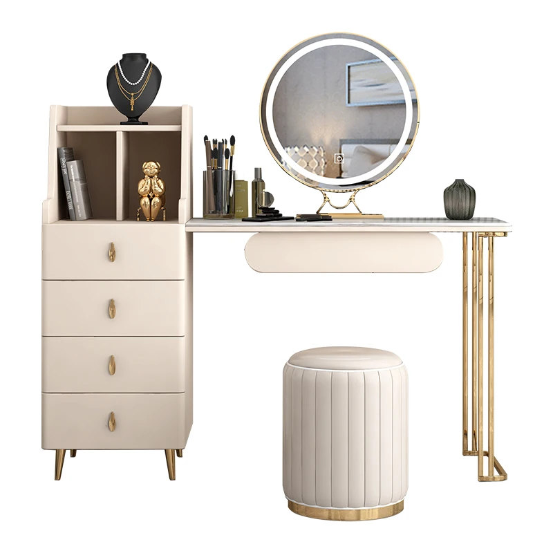 Luxury Minimalist Bedroom Furniture White Dressing Table with Mirror Dressers