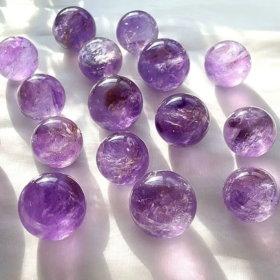 Natural Crystal Crafts Carved Amethyst Sphere Polished Semi-Precious Stone from Brazil for Feng Shui Love Theme Decoration