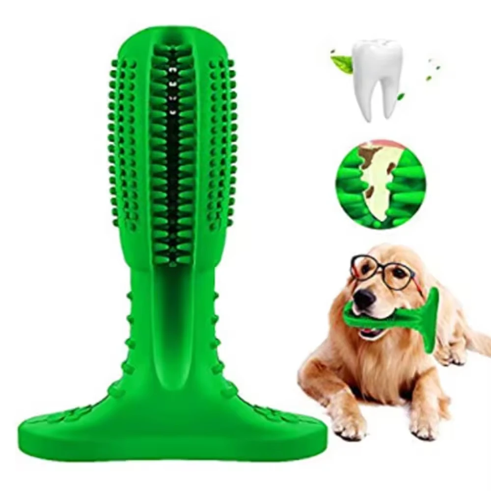 New product cactus rubber toy Bone Shaped Cleaning Teeth Dog Toy Pet Silicone Toothbrush Chew Toys with cleaning brush