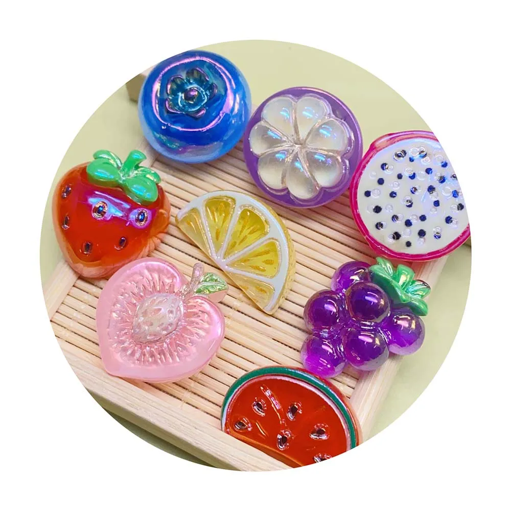 UV Coating Fruit Resin Charms Resin Craft Accessories Fruit Strawberry Peach Lemon Blueberry Grape