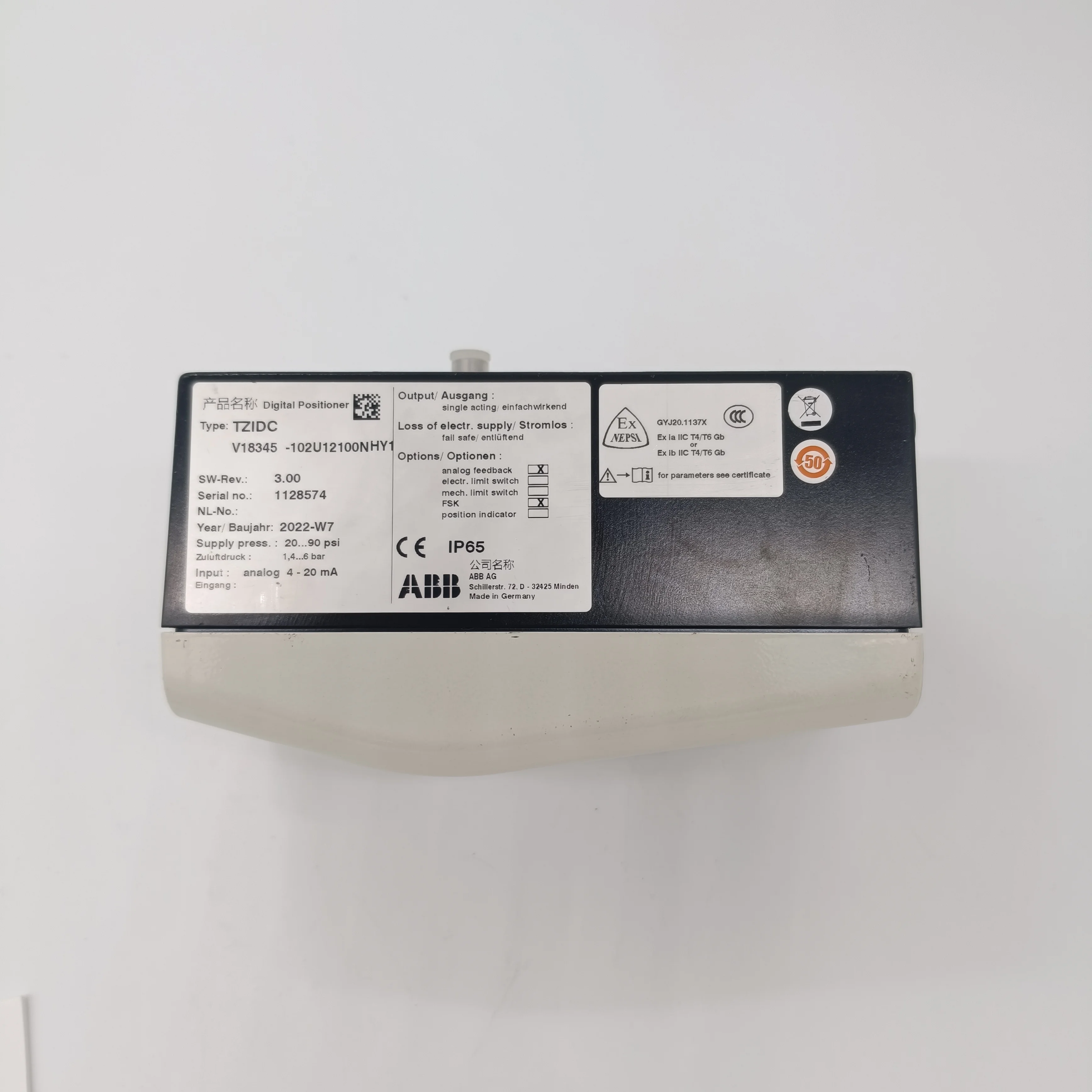 Swiss ABB Valve Positioner V18345-102U12100NHY1