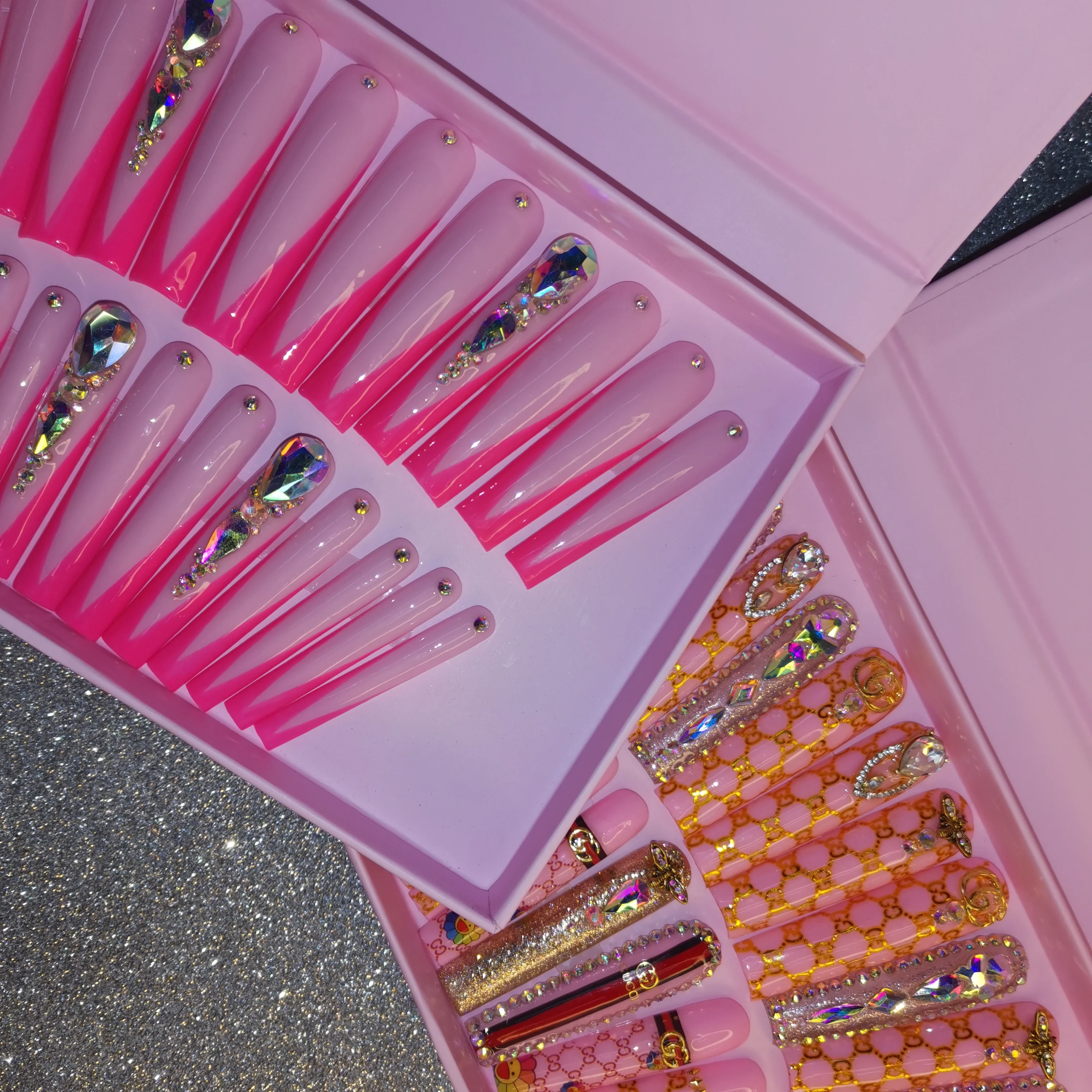 Ballerina Medium Wholesale Custom Press On Nails  Coffin Heart Pearl French Tip Nails Manicure Acrylic Stick On Nails