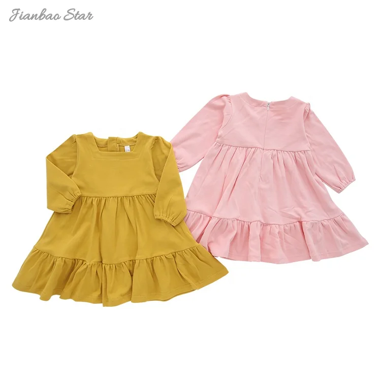 Wholesale custom design baby kids long sleeve dress lovely baby romper set autumn solid color fashion baby girl skirt