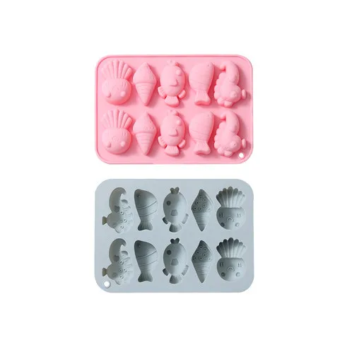 10 Cavity Reusable Carton Cute Marine Organism Shape Silicone Chocolates Candy Baking Cake Mould For Kitchen