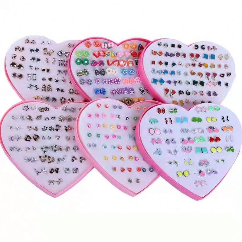 jewelry antique boxed earrings wholesale plastic needle plastic needle antique silver bronze 36 pairs of peach heart box