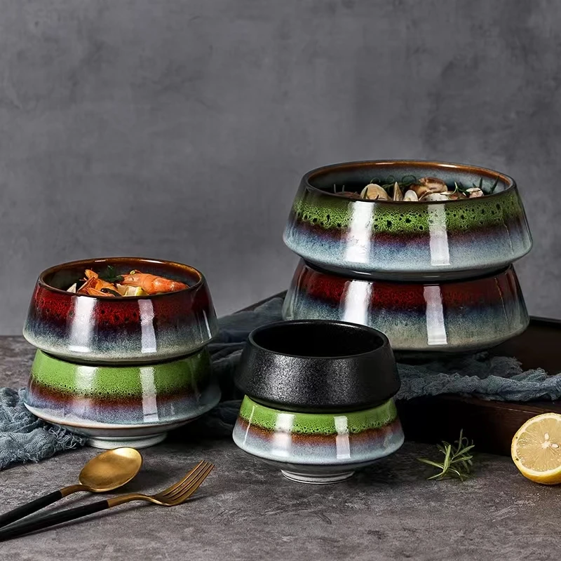 Wholesale Japanese Style Creative Tableware Kiln Salad Dessert Tall Tapered Bowl Porcelain