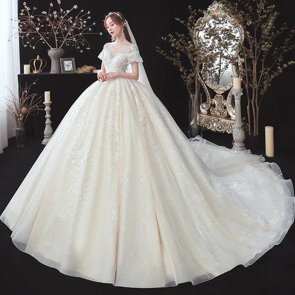 Beading Appliques Lace Short Sleeve High Waist Princess Ball Gown Wedding Dress For Pregnancy Brides Plus Size Aliexpress