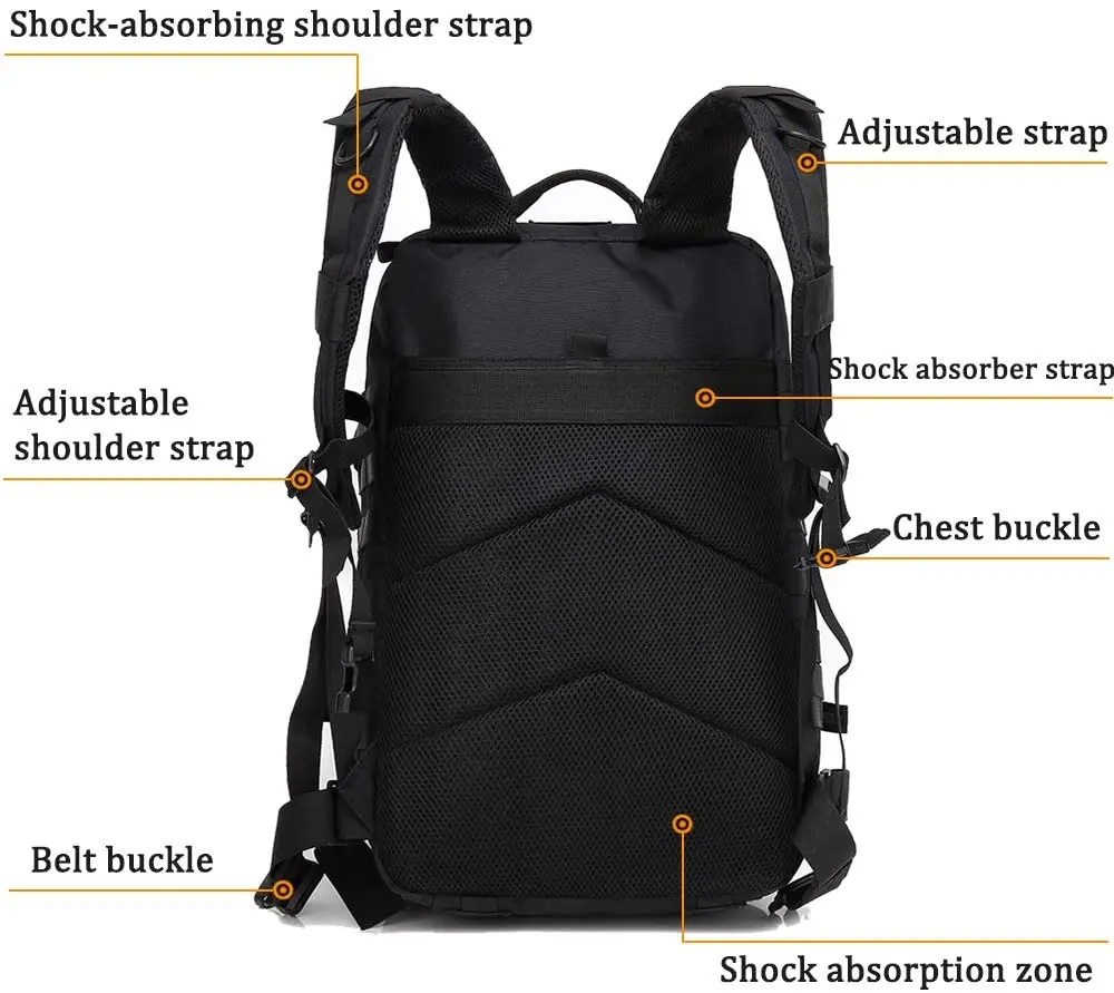 Custom Logo Molle Rucksack 45L Tactical Backpack Assault Bag With Waterbottle First Aid Holder