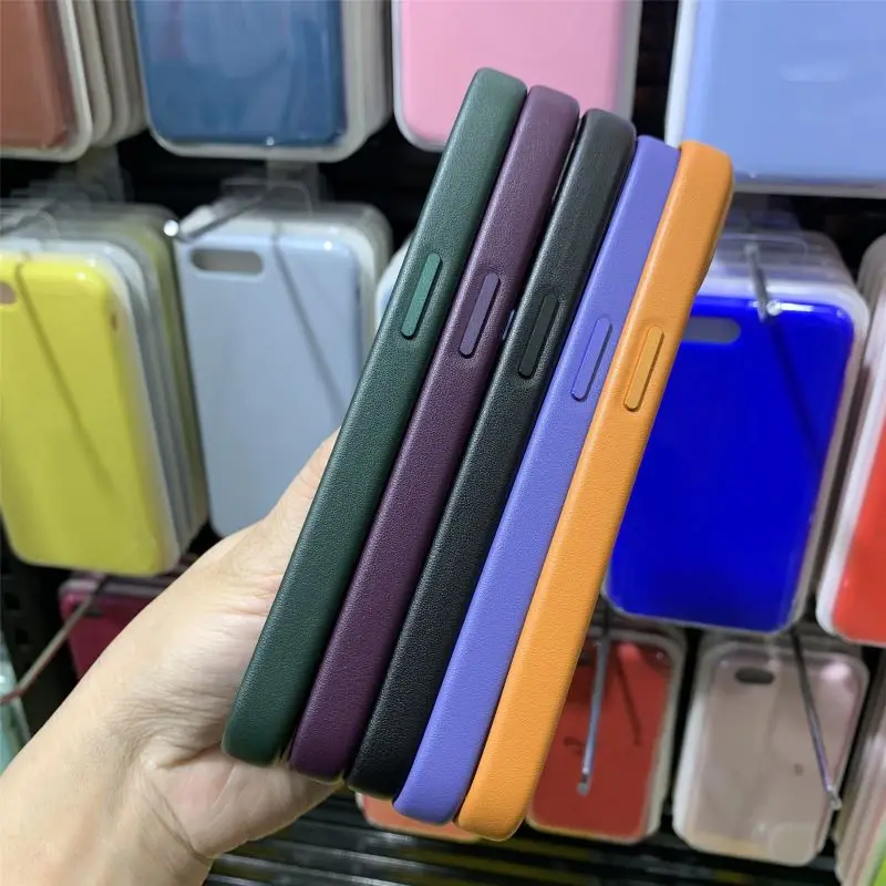 Quality Official Magsafe Leather Case with Logo for Iphone 15 14 13 12 Pro Max 1:1 Original  Clone Popup Leather Cover for Apple