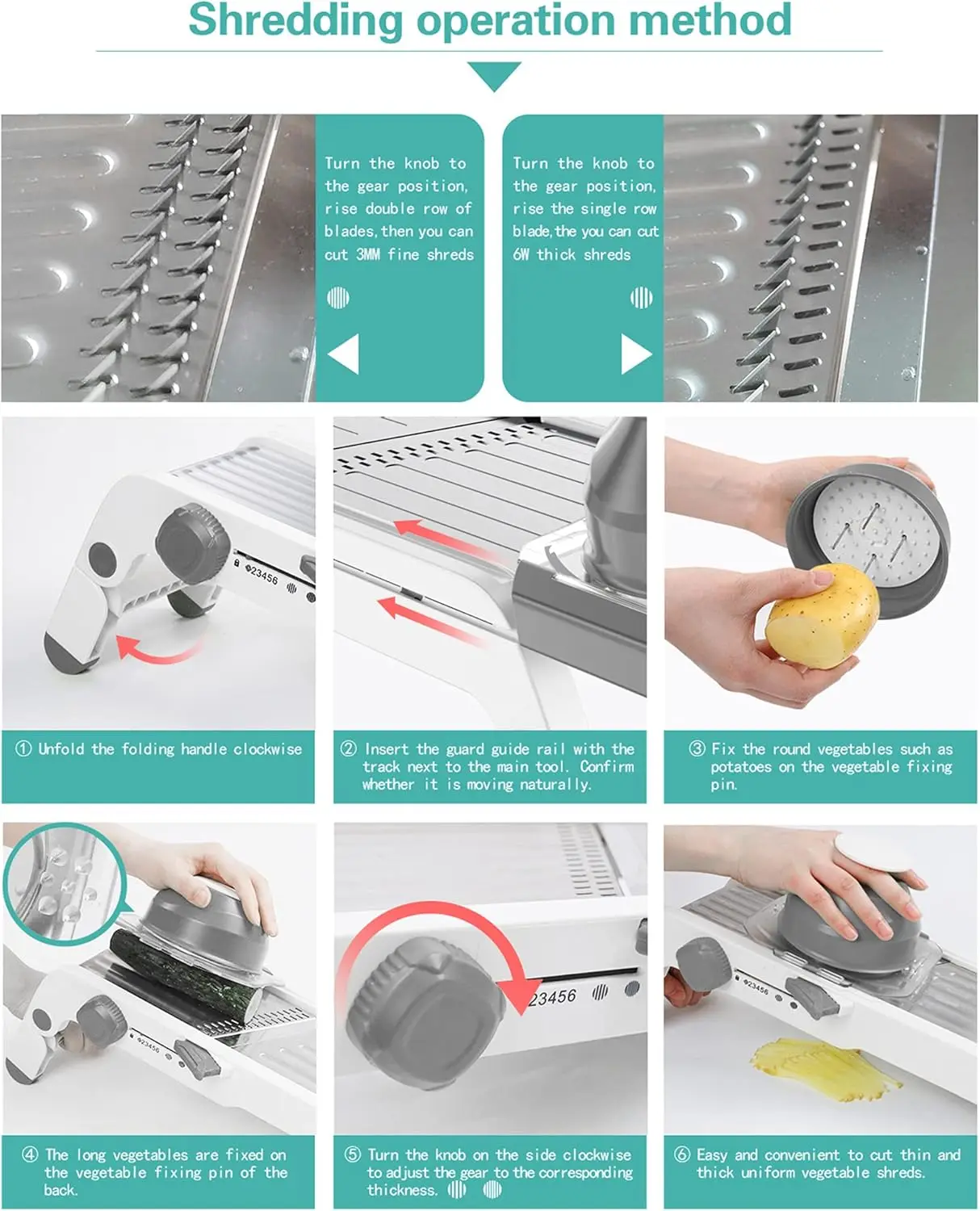 Mandoline Slicer for Kitchen Adjustable Stainless Steel Mandoline Vegetable and Fruit Slicer, Cutter and Shredder, Grey