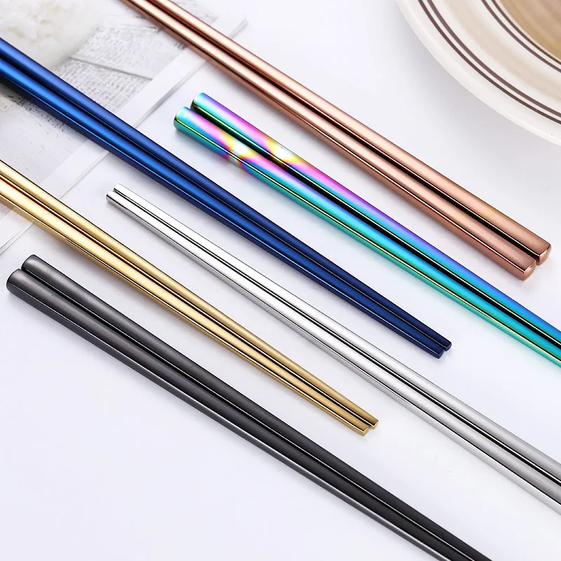 Reusable 304 stainless steel Chopsticks 6 Pairs Multicolored Dishwasher Safe Metal Chopsticks