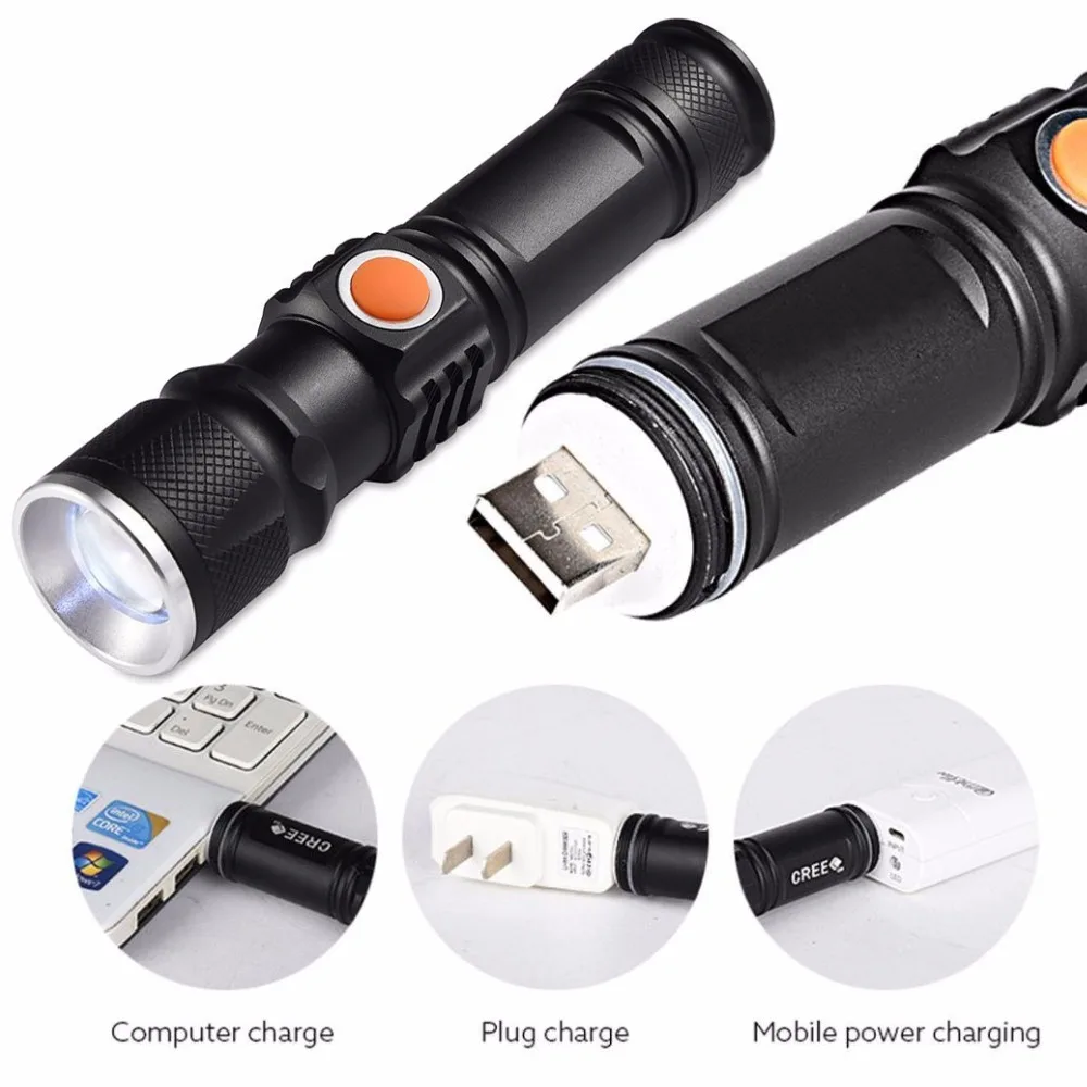  Портативный USB Перезаряжаемый фонарик с зумом тактический мини светодиодный