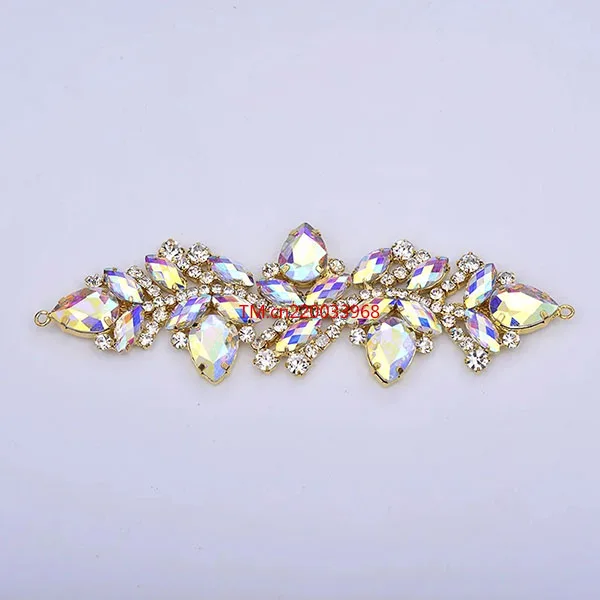 Shoes dress decorative applique gold base AB crystals unique designs sparkling sewing rhinestone appliques For Women Dressing