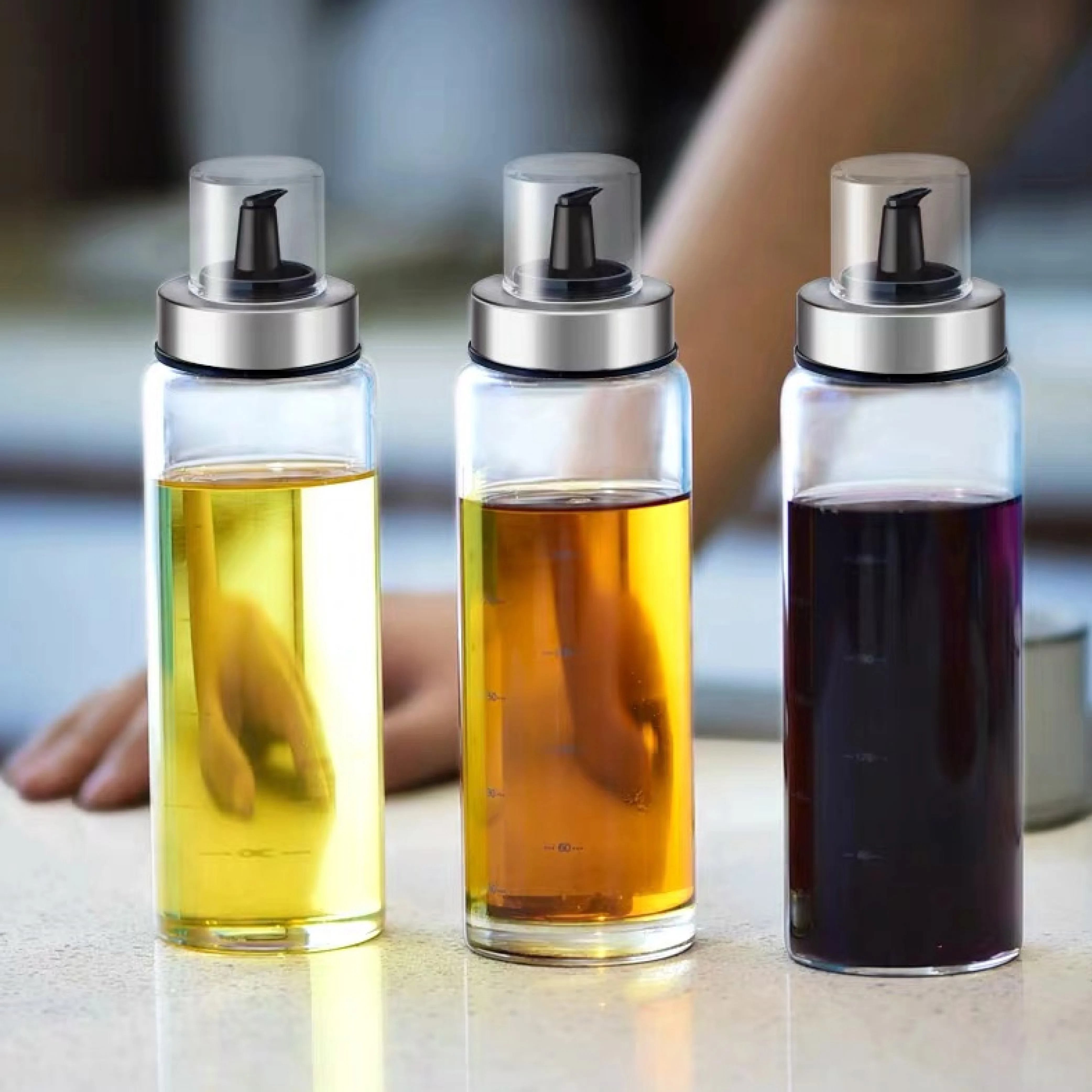 200ml 450ml de aceite de oliva clear Borosilicate glass measure olive oil and vinegar dispenser bottle set for kitchen use