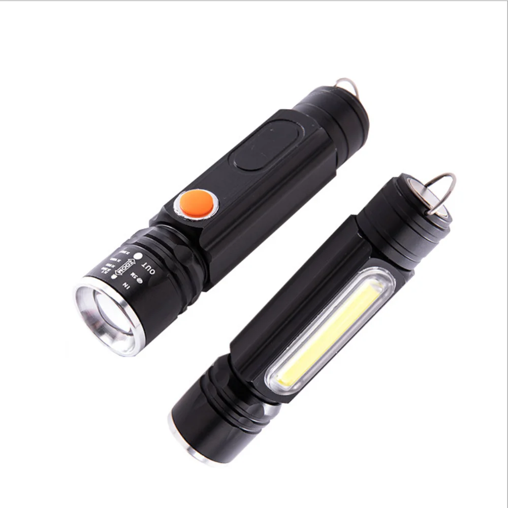 Flashlight Telescopic Focusing with Magnet Working Lamp Auto Repair Lamp T6+COB Strong Light USB Rechargeable