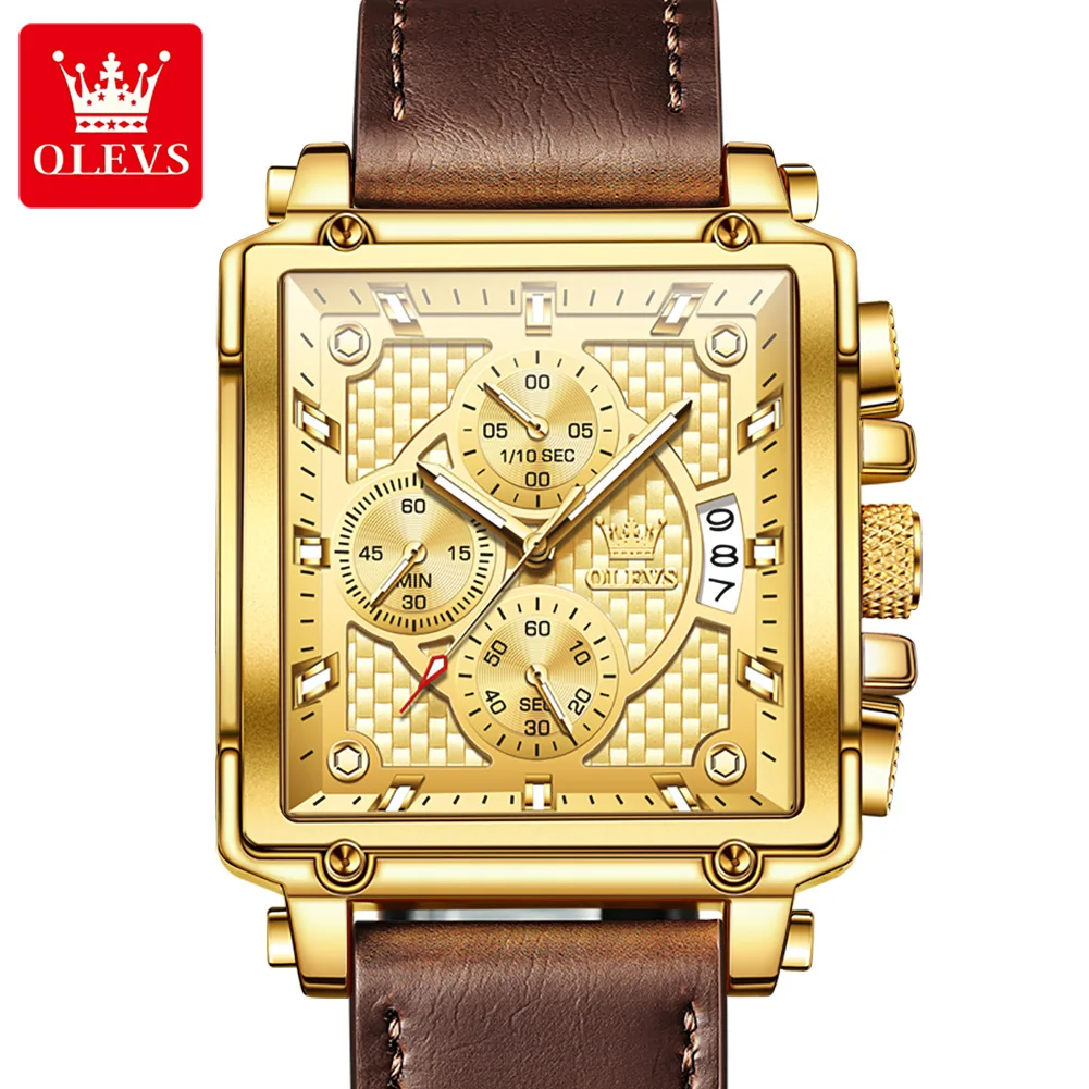 Hot Sale OLEVS 9925 Watch for Men Fashion Square Quartz Movement 3ATM Waterproof Watches Calendar Casual Youth Men Sports Watch