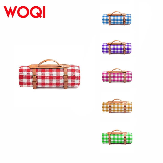 WOQI Popular Outdoor Foldable Plaid Picnic Blanket Fashionable Waterproof Beach Mat Soft and Portable with Recyclable Feature