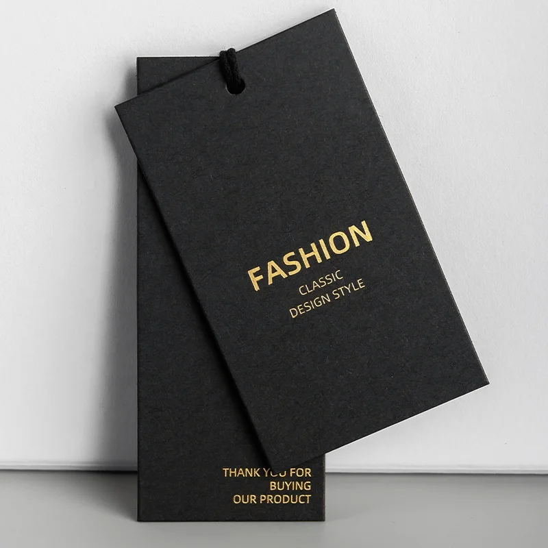 Custom Luxury Silver Foil Stamping Hangtags Apparel Bag Clothing Swing Shoe Tags Black Card Hang Tags Garment Labels