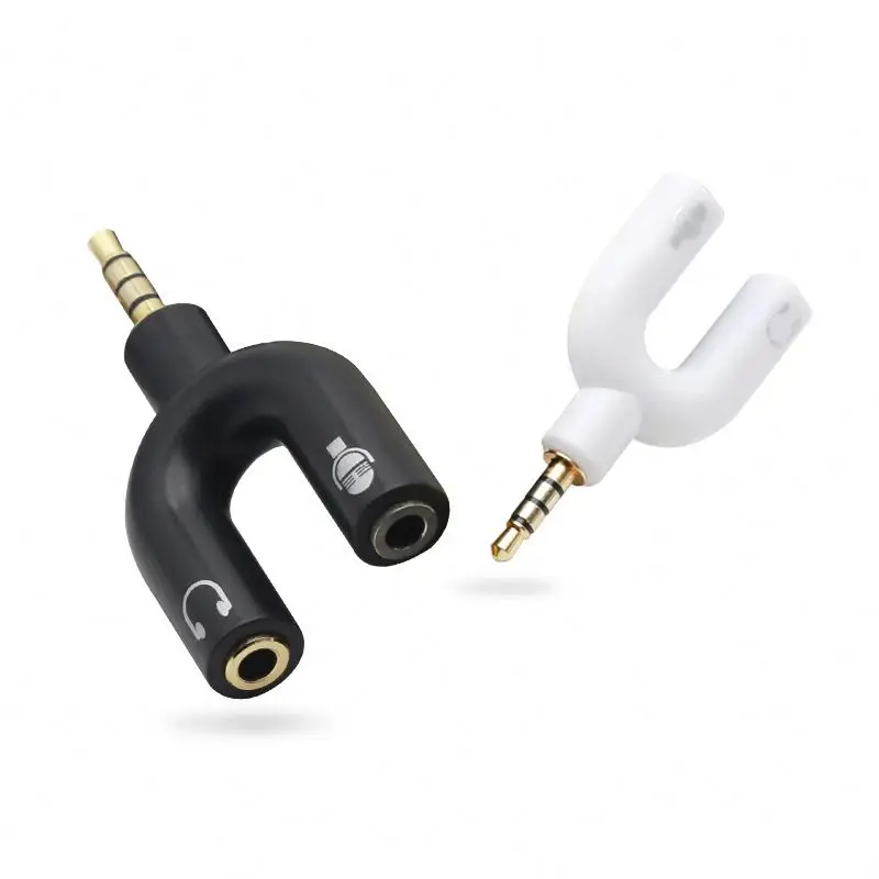 1PC Earphone Splitter 3.5mm Audio Converter 1 Male To 2 Female U Shape Stereo 2 Way Headphone Adapters Converter  M1080