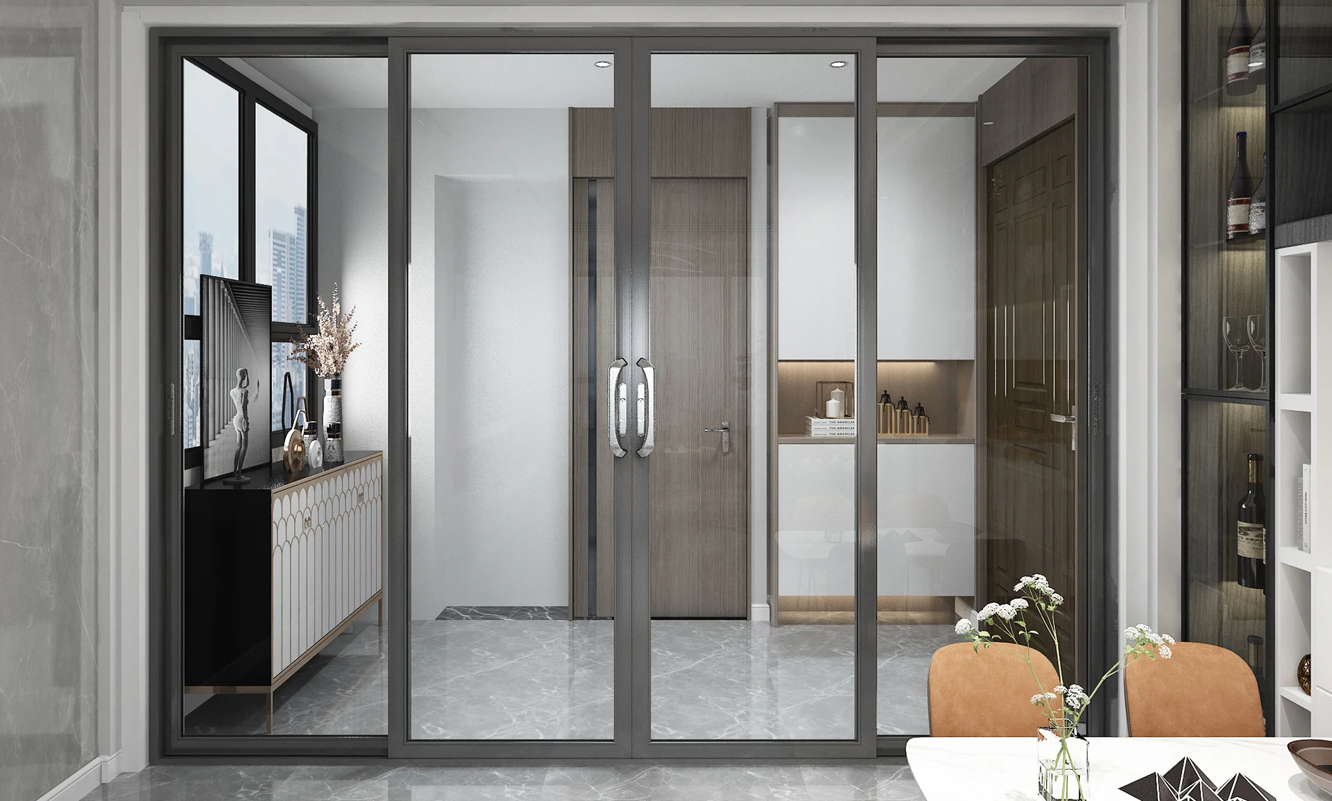 Factory Custom Aluminum Alloy Flat Track Sliding Door Balcony Mobile Door Silent Glass Door Aluminum Alloy Frame