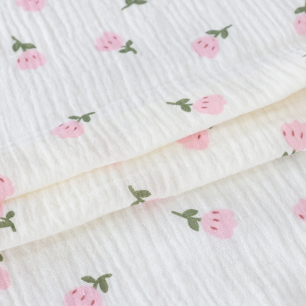Factory Custom 100% Cotton Double Gauze Soft Muslin Floral Printed Kids Pajama Fabric Jersey Knitted Rolls Packed