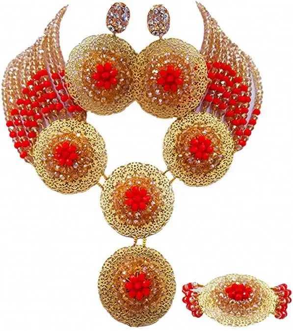 African Beads Jewelry Set Nigerian Wedding Necklace And Earrings For Women