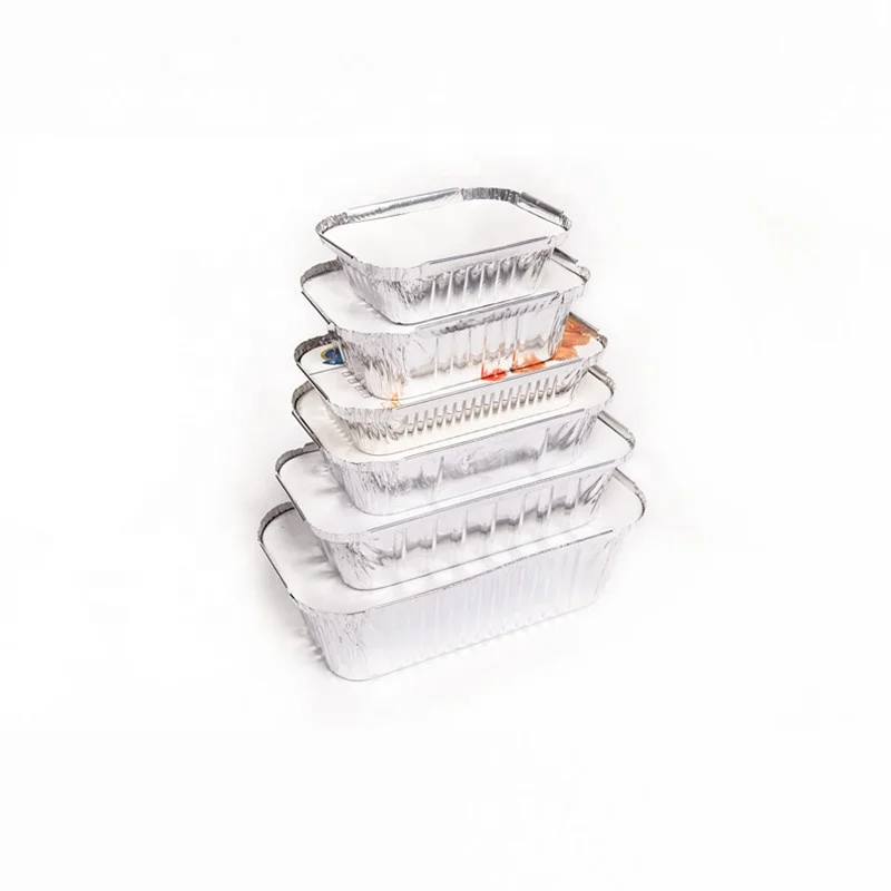 Food Grade Rectangle Aluminum Foil Food Tray With Lids Disposable Food Containers in Foil Genre Foil Container With Lid