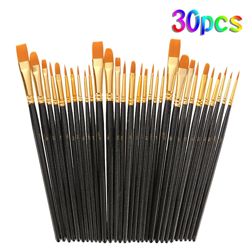 Black  Round Pointed Tip Paintbrushes Nylon Hair Artist Acrylic Paint Brushes