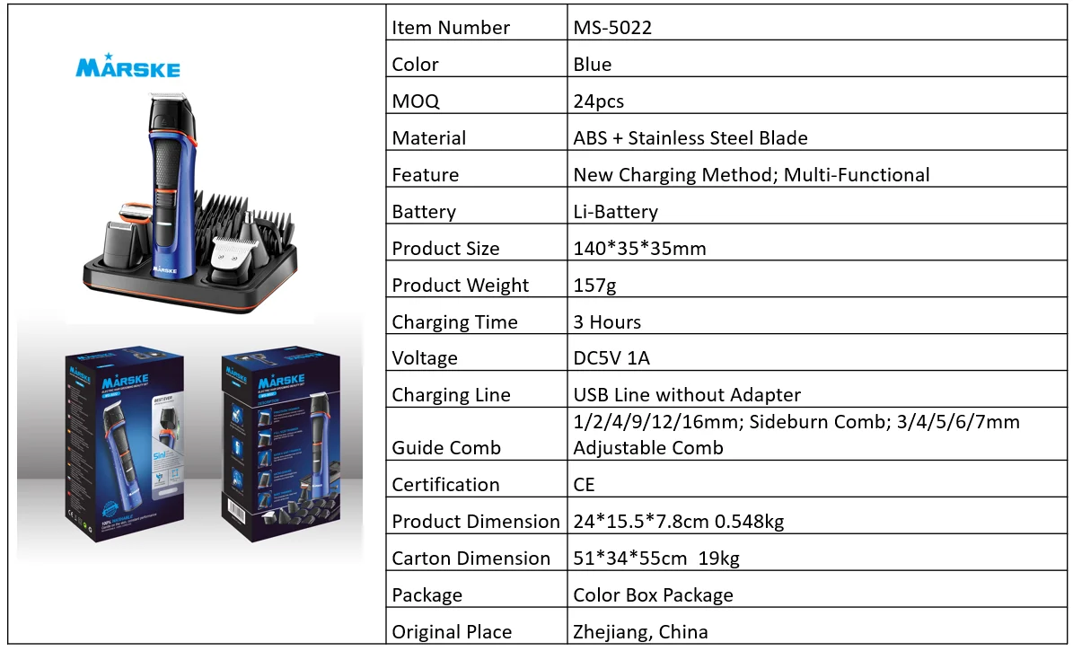 
Marske Waterproof Magnetic Charge Facial Hair Cutting Trimmer Set Grooming Kit Hair Clipper 