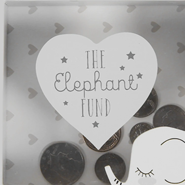 Wood White cute baby elephant piggy bank safe money box bank for kids gift decoration